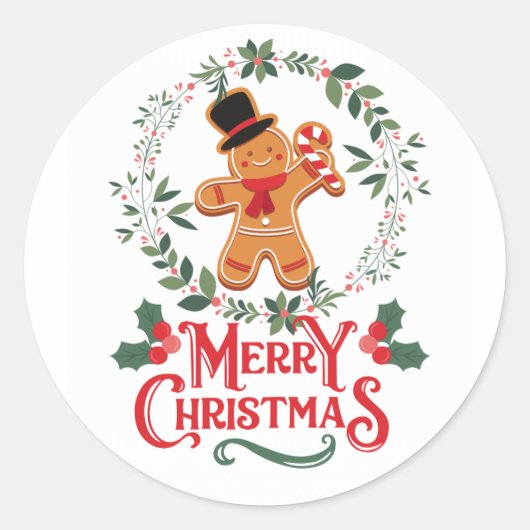 Merry kerststickers ronde sticker (Voorkant)