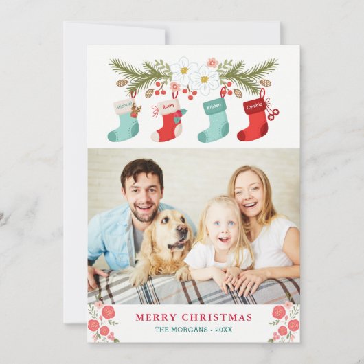 Merry KerstStockings Names Pet Family Foto Feestdagenkaart (Voorkant)
