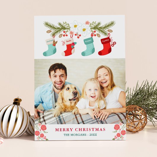 Merry KerstStockings Names Pet Family Foto Feestdagenkaart