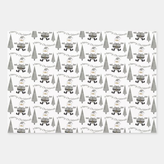 Merry Kerststooth Tree Santa Pattern Inpakpapier Vel (Voorkant)