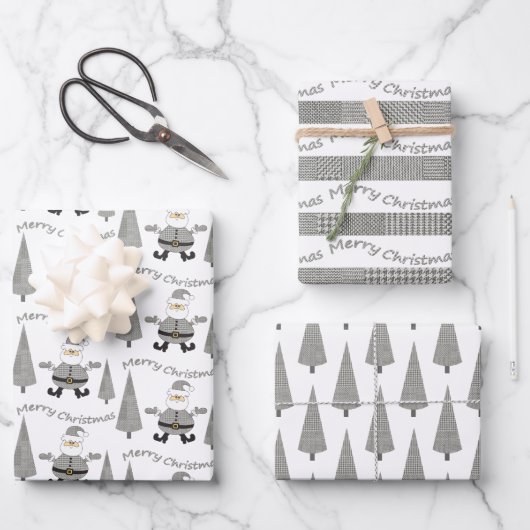Merry Kerststooth Tree Santa Pattern Inpakpapier Vel (Voorkant)