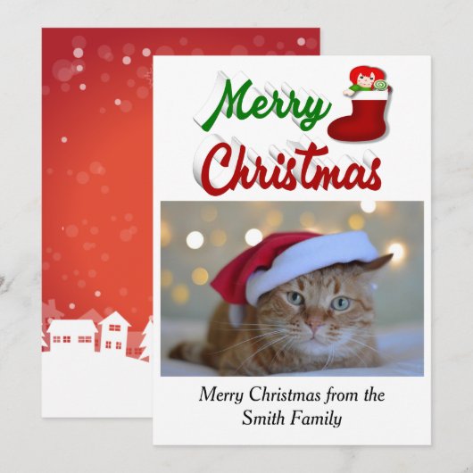 Merry Kerststop foto rood groen script Feestdagenkaart (Voorkant / Achterkant)