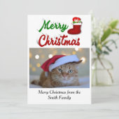 Merry Kerststop foto rood groen script Feestdagenkaart (Staand voorkant)
