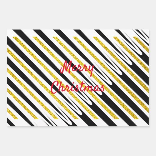 Merry kerstStripes Pattern Gold Glitter Artsy Inpakpapier Vel (Voorkant 3)