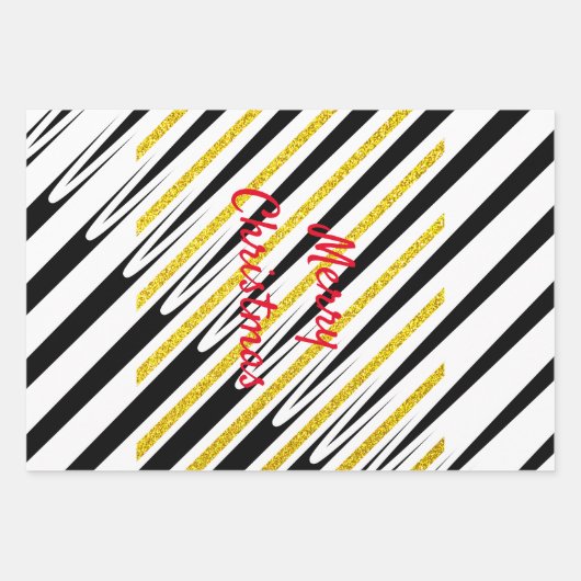 Merry kerstStripes Pattern Gold Glitter Artsy Inpakpapier Vel (Voorkant 2)