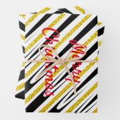 Merry kerstStripes Pattern Gold Glitter Artsy Inpakpapier Vel (In situ)
