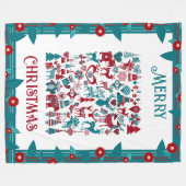 Merry Kerstsymbool Nordic Floral Border Winter Fleece Deken (Voorkant (Horizontaal))