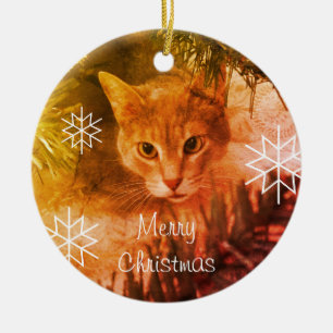 Merry kersttabby Cat Snowflakes Keramisch Ornament