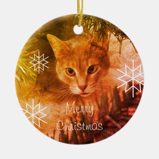 Merry kersttabby Cat Snowflakes Keramisch Ornament (Voorkant)