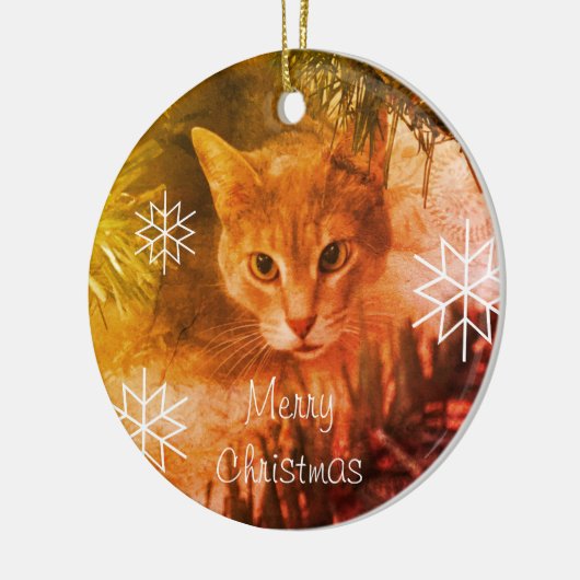 Merry kersttabby Cat Snowflakes Keramisch Ornament (Links)