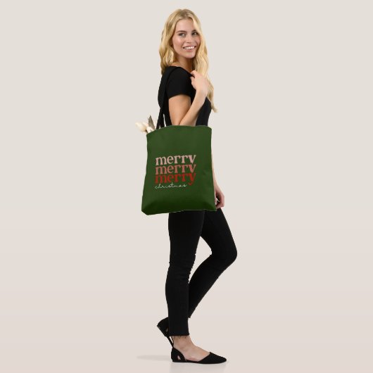 Merry kersttekst Greeting Red en Green Tote Bag (Op model)