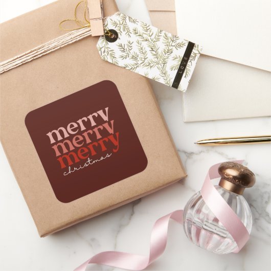 Merry kersttekst Greeting Red Vierkante Sticker (Geschenken)