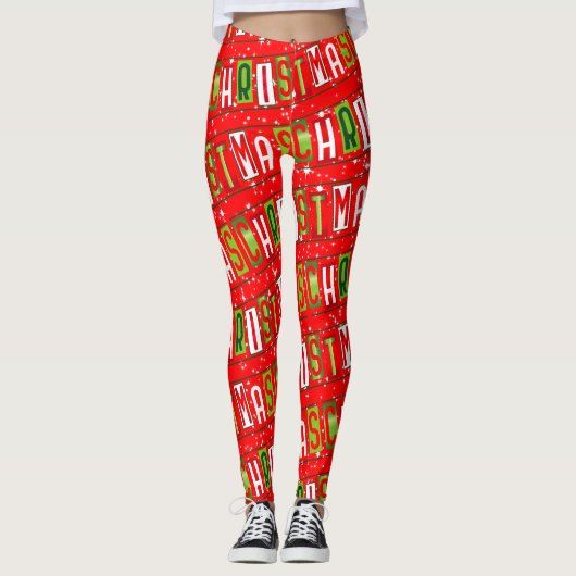Merry kersttekst Starry Red Green White Leggings (Voorkant)
