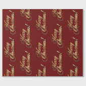 Merry-kersttekstpatroon Elegant Red en Gold Cadeaupapier (Vlak)