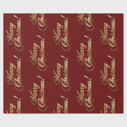 Merry-kersttekstpatroon Elegant Red en Gold Cadeaupapier (Vlak)