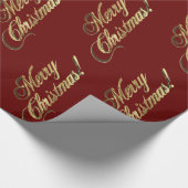 Merry-kersttekstpatroon Elegant Red en Gold Cadeaupapier (Hoek)