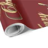 Merry-kersttekstpatroon Elegant Red en Gold Cadeaupapier (Rol Hoek)