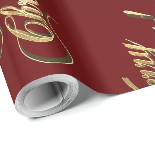 Merry-kersttekstpatroon Elegant Red en Gold Cadeaupapier (Rol Hoek)