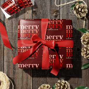 Merry Kersttext Greeting Red Pattern Cadeaupapier