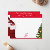 Merry Kersttext Monogram Calligrafie Script Notitiekaartje (Voorkant / Achterkant in situ)