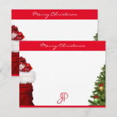 Merry Kersttext Monogram Calligrafie Script Notitiekaartje (Voorkant / Achterkant)