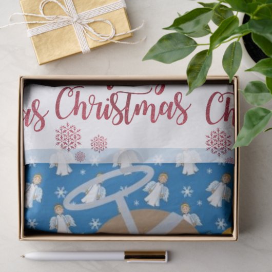 Merry kersttissue Paper Angel Blue Tissuepapier (Geschenk)