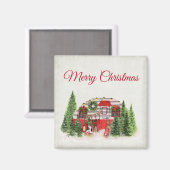 Merry Kersttrailer Camper Rustic Scene Magneet (Voorkant / Achterkant)