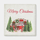 Merry Kersttrailer Camper Rustic Scene Magneet (Voorkant)