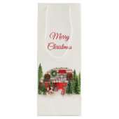 Merry Kersttrailer Camper Rustic Scene Wijn Cadeautas (Achterkant)