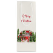Merry Kersttrailer Camper Rustic Scene Wijn Cadeautas (Voorkant)