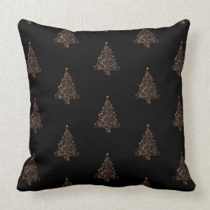Merry Kersttree Pattern Black Brown Copper Kussen