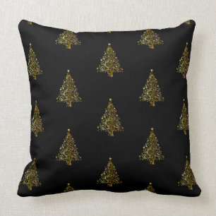 Merry Kersttree Pattern Black Gold Elegant Kussen