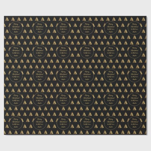 Merry Kersttree Pattern Elegant Black Gold Cadeaupapier (Vlak)
