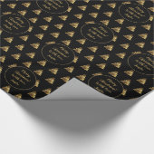 Merry Kersttree Pattern Elegant Black Gold Cadeaupapier (Hoek)