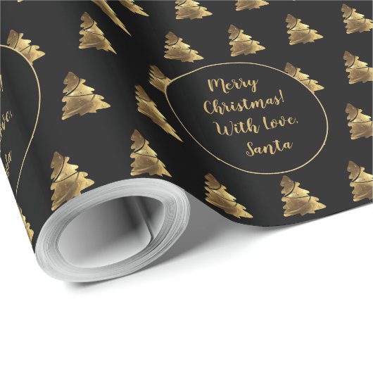 Merry Kersttree Pattern Elegant Black Gold Cadeaupapier (Rol Hoek)