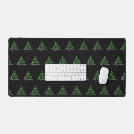 Merry Kersttree Pattern Holiday Green Bureaumat (Keyboard & Muis)