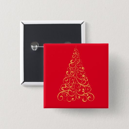 Merry kersttree - red vierkante button 5,1 cm (Voorkant /achterkant)