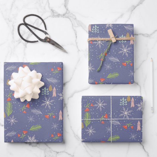 Merry kersttrekbomen Snowflakes Flowers Inpakpapier Vel (Voorkant)