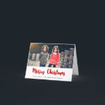Merry Kersttrendy Red font name foto Feestdagen Kaart<br><div class="desc">Een moderne borsteldoopvonttypografie voor dit verpersoonlijkbare collectie van de vakantiefoto kaarten.</div>