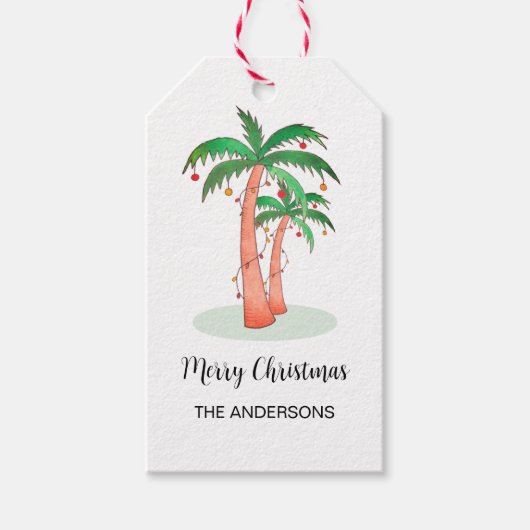 Merry Kersttropical Palm Tree Cadeaulabel (Voorkant)