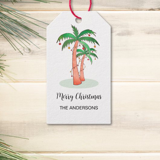 Merry Kersttropical Palm Tree Cadeaulabel
