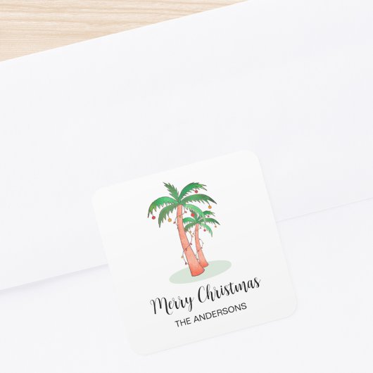 Merry Kersttropical Palm Tree Square Sticker