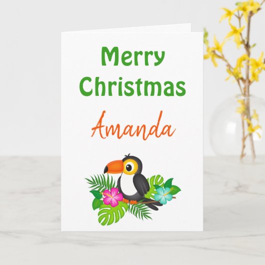 Merry Kersttropical Toucan Kaart (Gele Bloem)