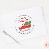 Merry Kersttruck en kerstbomen Adres Ronde Sticker (Envelop)