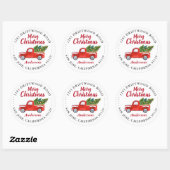 Merry Kersttruck en kerstbomen Adres Ronde Sticker (Vel)
