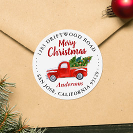 Merry Kersttruck en kerstbomen Adres Ronde Sticker