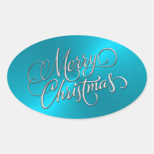 Merry KerstTurquoise Sticker in reliëf