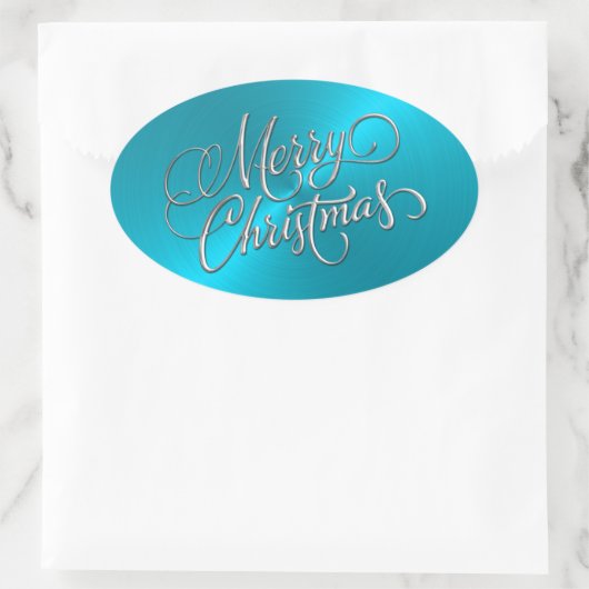 Merry KerstTurquoise Sticker in reliëf (Tas)