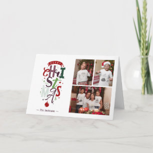 Merry kersttypografie 3 Foto Collage vakantie Kaart