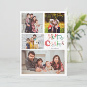 Merry kersttypografie 4 Foto Collage Cute Kaart (Staand voorkant)